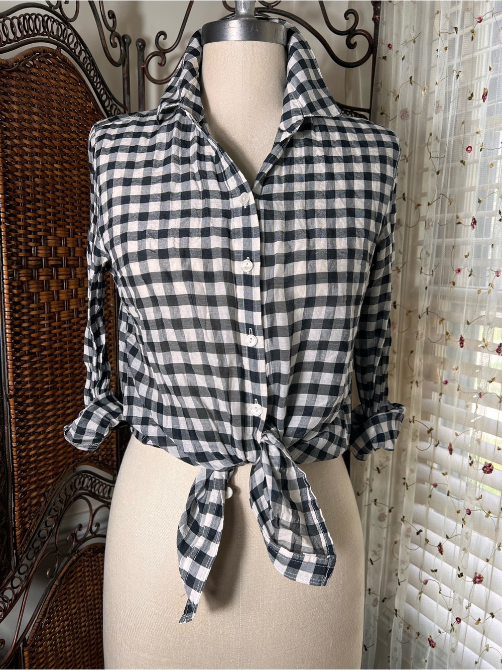 Coldwater Creek Black and White Gingham Button-Down Shirt